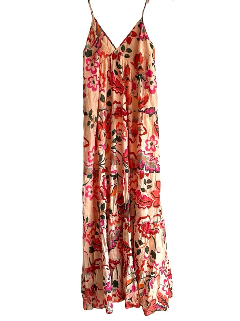 1. STATE women's Boho Floral Tiered Maxi Dress - Pink Floral - SIZE S - SMALL - Picture 7 of 16